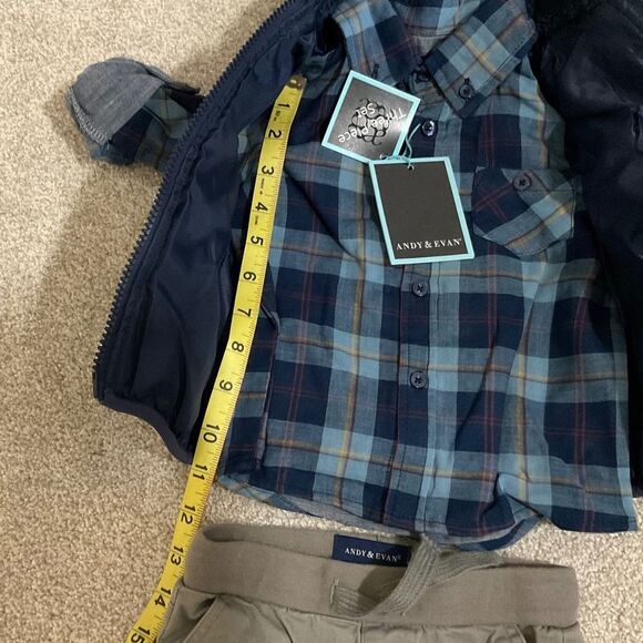 Andy and Evan infant boys 2pc Hooded Puffer Vest Shirt and Pants set 9-12M - Picture 2 of 16